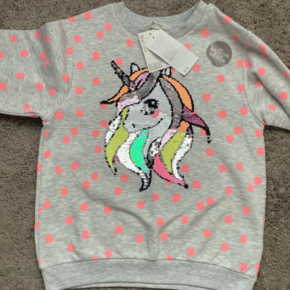 NWT H&M Unicorn Polka Dot Kids Sweatshirt - Gray and Pink size 8-10 Y - Picture 13 of 17